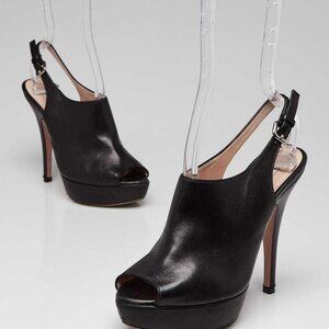 Prada Black Leather Peep Toe Slingback Pumps Size 4.5/35